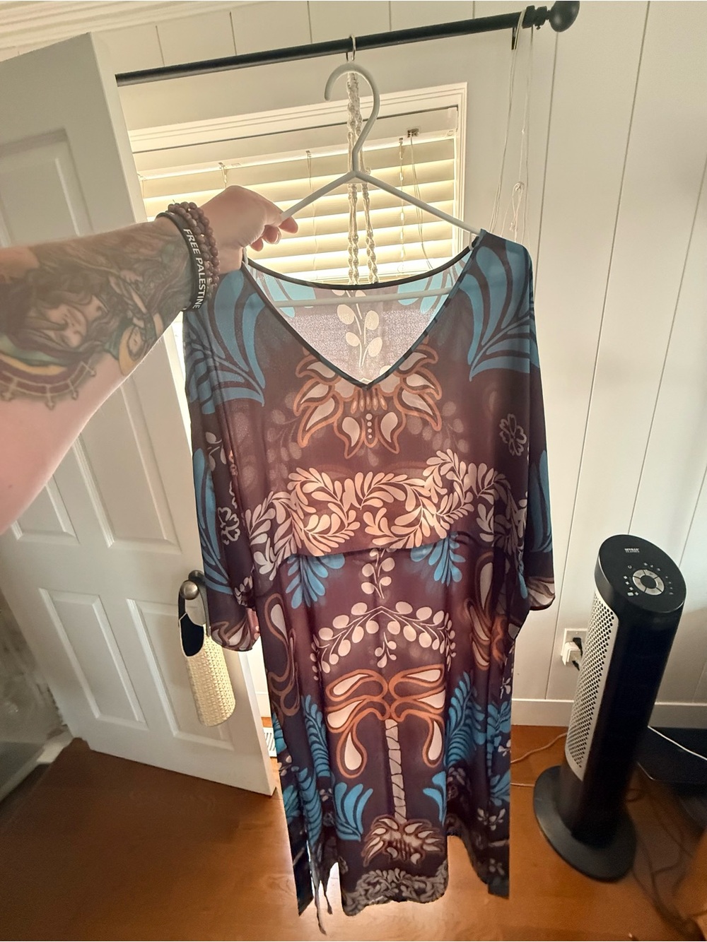 Boho Floral & Paisley Tunic Dress in Teal and Brown